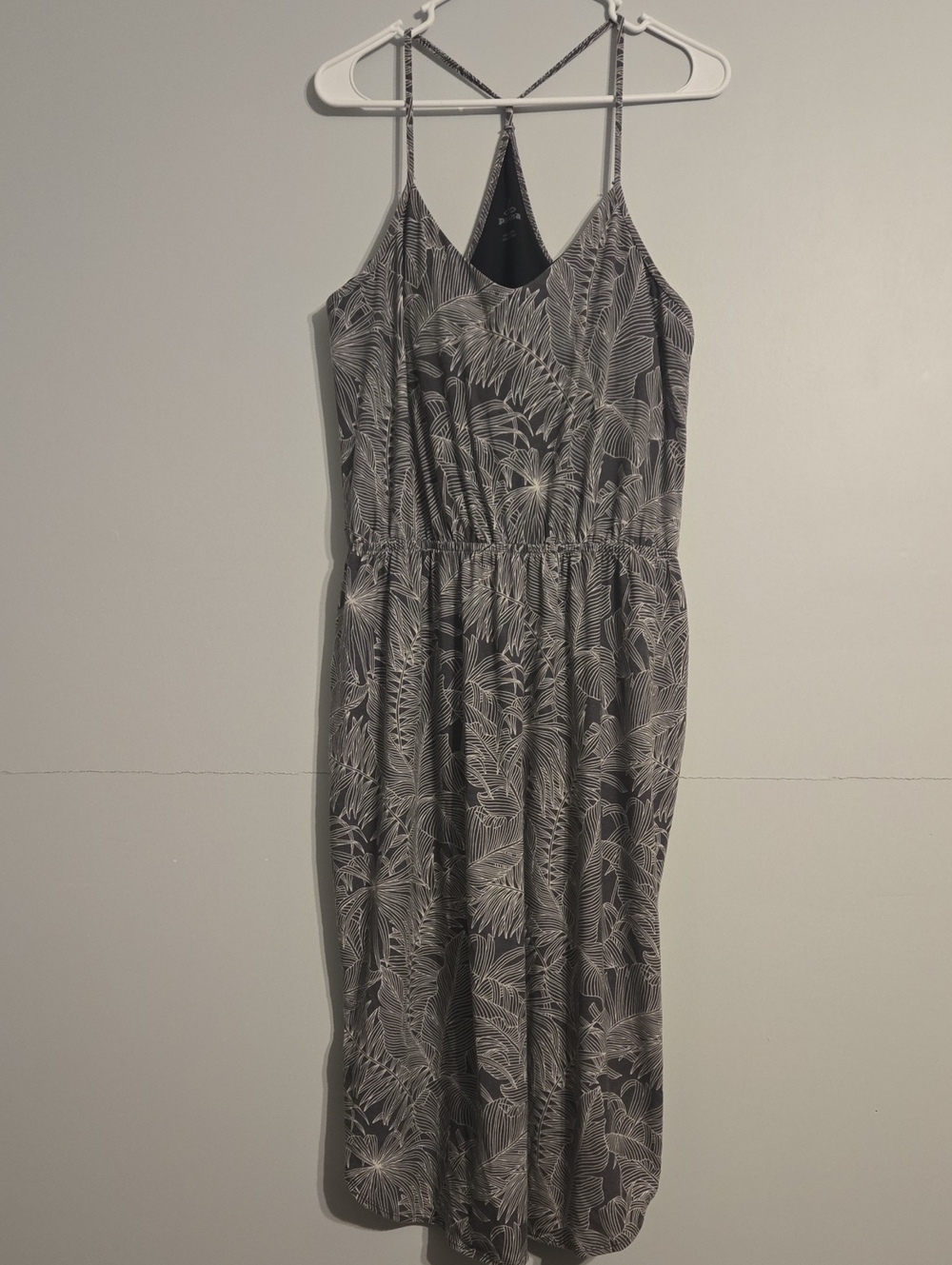 Prana Ayla Gray Palm-Print Midi Dress, Large